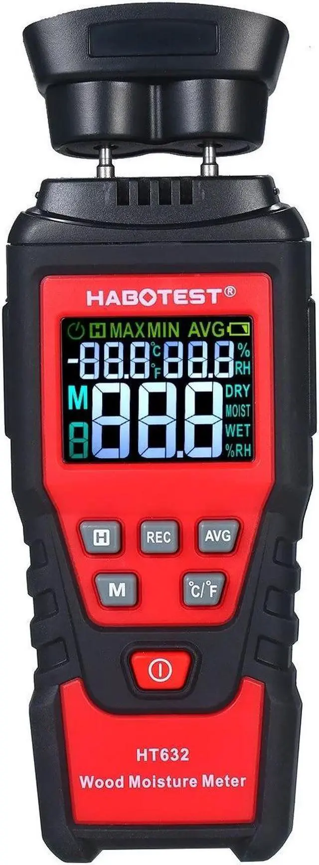 Alt view image 3 of 7 - HABOTEST Wood Moisture Meter 0-99.9% Digital Wood Hydrometer with 2 Pin Probe Wood Moisture Tester