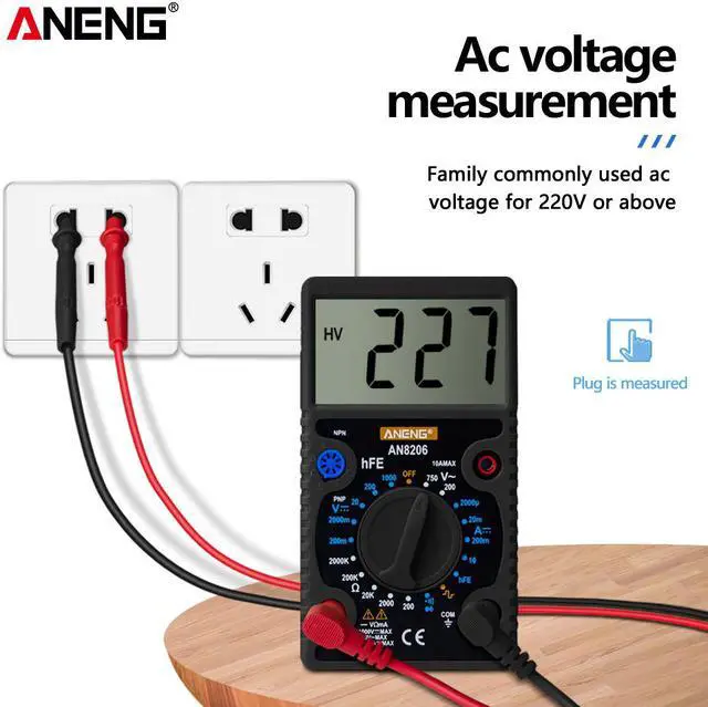 Alt view image 4 of 6 - ANENG AN8206 Large Screen Digital Multimeter with Square Wave Output Voltage Current Continuity Measurement hEF Measurement - Black