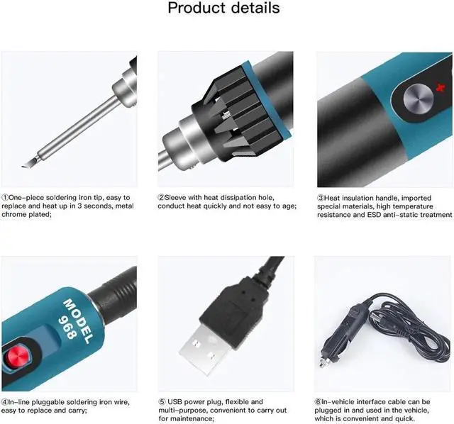 Alt view image 3 of 7 - Color Display Electric Soldering Iron Portable Electric Soldering Iron Precise Temperature Adjustment Intelligent Sleep Automatic Shutdown Quick Heating with 5V-24V Voltage Range - USB Cable