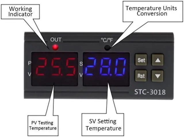 Alt view image 6 of 6 - STC-3018 Digital Temperature Controller Intelligent NTC Sensor Temp Control Thermostat for Freezer Fridge Hatching - 12V