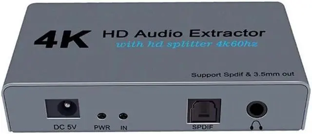 Alt view image 2 of 7 - E12 4K 60HZ HD Video Extractor with Optical Toslink Splitter Spdif&3.5mm AUX Stereo Video Converter HD 1.4 Splitter 1 IN 2 OUT Audio Adapter