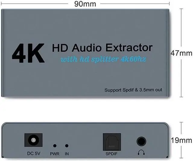 Alt view image 4 of 7 - E12 4K 60HZ HD Video Extractor with Optical Toslink Splitter Spdif&3.5mm AUX Stereo Video Converter HD 1.4 Splitter 1 IN 2 OUT Audio Adapter