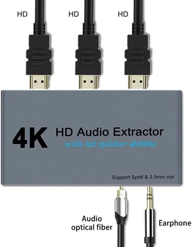 Alt view image 3 of 7 - E12 4K 60HZ HD Video Extractor with Optical Toslink Splitter Spdif&3.5mm AUX Stereo Video Converter HD 1.4 Splitter 1 IN 2 OUT Audio Adapter