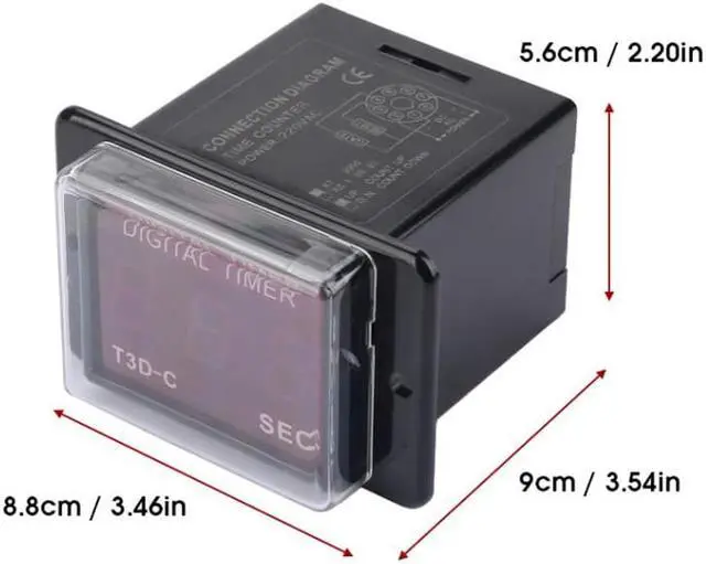 Alt view image 4 of 6 - T3D-C Digital LED Time Counter Timer Delay Time Relay 8-Pin 99.9/999 SEC 220VAC Digital Time Counter