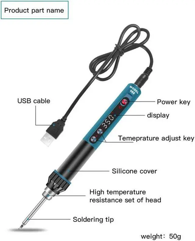 Alt view image 2 of 7 - Color Display Electric Soldering Iron Portable Electric Soldering Iron Precise Temperature Adjustment Intelligent Sleep Automatic Shutdown Quick Heating with 5V-24V Voltage Range - USB Cable