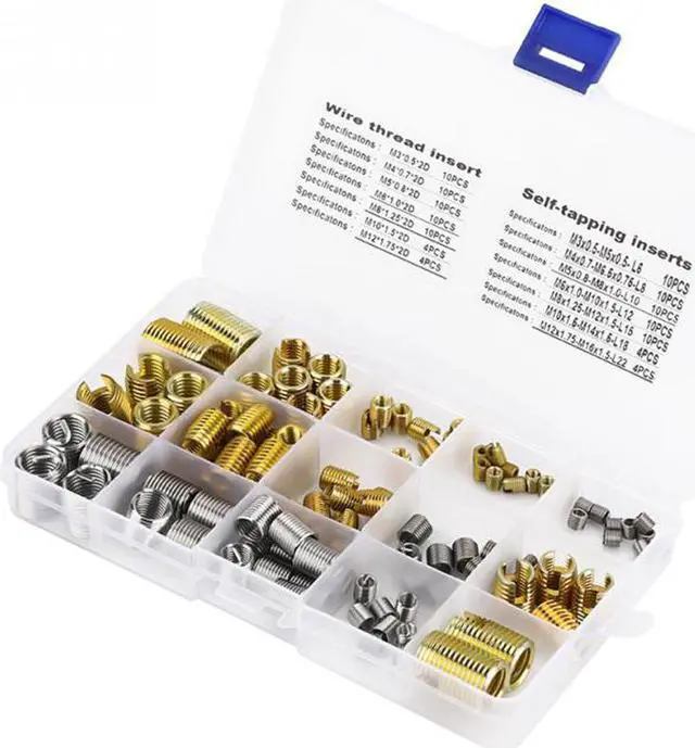 Alt view image 3 of 7 - 116 Pcs Self Tapping Thread Slotted Inserts and Steel Wire Thread Inserts Combination Set Thread Repair Tool