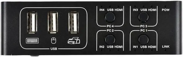 Alt view image 2 of 7 - 4 port 4K HDMI KVM Switch Splitter Box USB HDMI 4K KVM Switcher Selector Control Up To 4 Monitors for Mac Windows 10