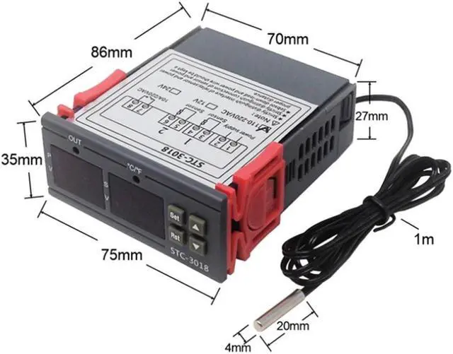 Alt view image 4 of 6 - STC-3018 Digital Temperature Controller Intelligent NTC Sensor Temp Control Thermostat for Freezer Fridge Hatching - 12V
