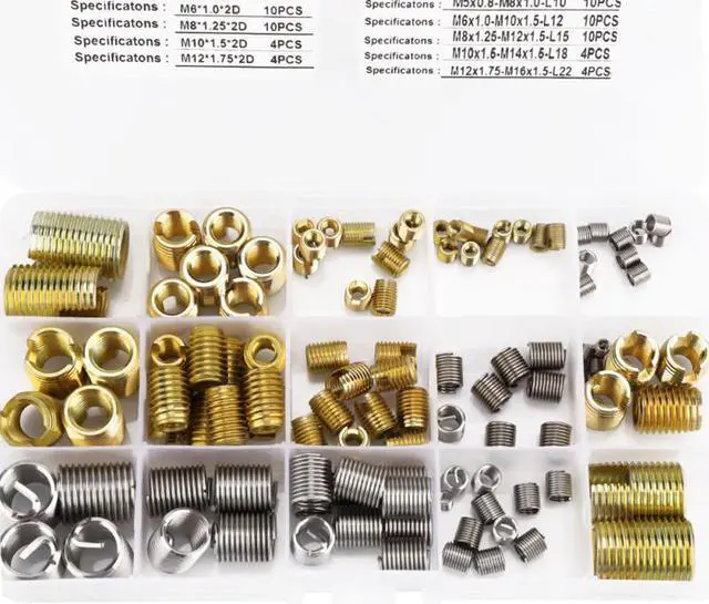 Alt view image 2 of 7 - 116 Pcs Self Tapping Thread Slotted Inserts and Steel Wire Thread Inserts Combination Set Thread Repair Tool