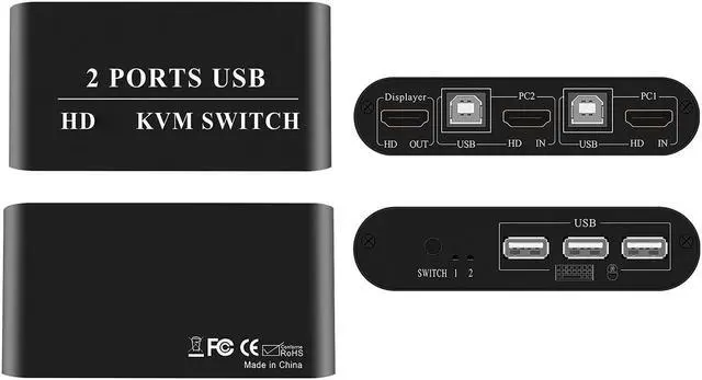 Alt view image 3 of 7 - KH21 4K30Hz Switcher HD USB KVM 2 Port Splitter for Sharing Monitor Keyboard Mouse Printer Plug And Play HD Audio Extractor Spdif Video Converter Video Adapter