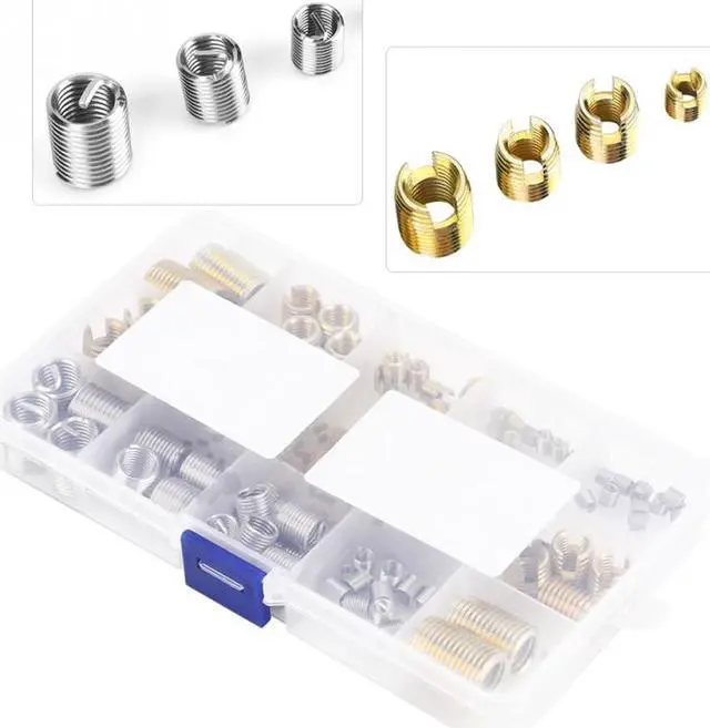 Alt view image 5 of 7 - 116 Pcs Self Tapping Thread Slotted Inserts and Steel Wire Thread Inserts Combination Set Thread Repair Tool