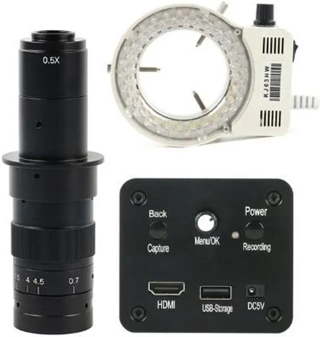 Main image of 1080P HD HDMI Industrial Electronic Digital Video Microscope Camera & 180X C-Mount Lens Whit 56-LED Adjustable Ring Light