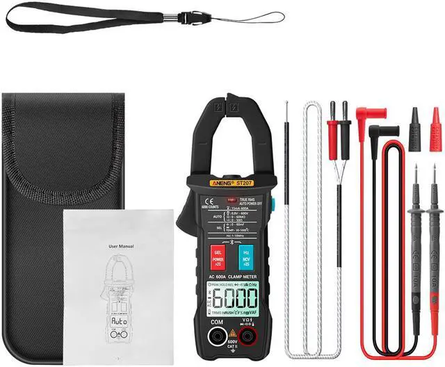 Main image of ANENG ST207 Digital Bluetooth Multimeter Clamp Meter 6000 Count True RMS DC/AC Voltage Tester AC Current Hz Capacitance Ohm - Black