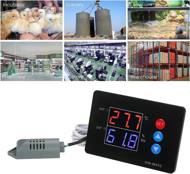 Alt view image 4 of 7 - AC220V Temperature and Humidity Controller Dual Relay Output -40~230? Digital Thermostat Humidistat Controller with Sensor Probe for Reptile Refrigerator Basement Grow Tent