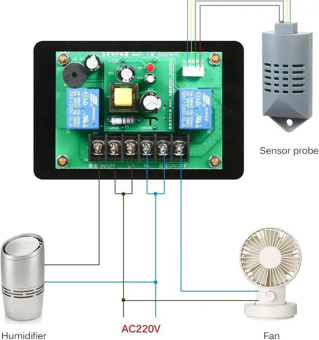 Alt view image 6 of 7 - AC220V Temperature and Humidity Controller Dual Relay Output -40~230? Digital Thermostat Humidistat Controller with Sensor Probe for Reptile Refrigerator Basement Grow Tent