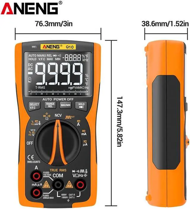 Alt view image 5 of 7 - ANENG Q10 Digital Multimeter 9999 Professional Tester Multimetro True RMS Analog DIY Transistor Capacitor NCV Testers Lcr Meter & 16 in 1 Combination Line - Orange
