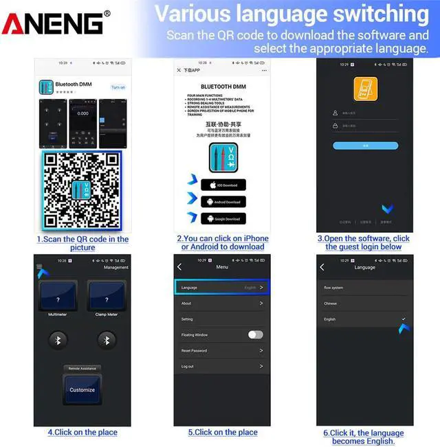 Alt view image 7 of 7 - ANENG AN9002 Bluetooth Digital Multimeter 6000 Counts Professional MultimetroTrue RMS AC/DC Current Voltage Tester Auto-Range & Packing Box - Black