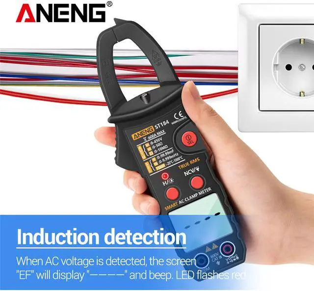 Alt view image 5 of 7 - ANENG ST184 Digital Multimeter Clamp Meter True RMS 6000 Counts Professional Measuring Testers AC/DC Voltage AC Current Ohm & NO Packing Box - Black