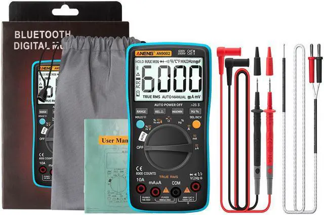 Main image of ANENG AN9002 Bluetooth Digital Multimeter 6000 Counts Professional MultimetroTrue RMS AC/DC Current Voltage Tester Auto-Range & Packing Box