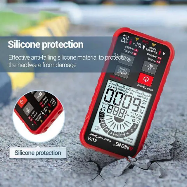 Alt view image 6 of 7 - ANENG 619A 6000 Counts LCD Digital Multimeter Pocket Size True RMS Universal Tester Measure AC/DC Voltage & Current Resistance Capacitance Continuity Diode NCV Test - Red