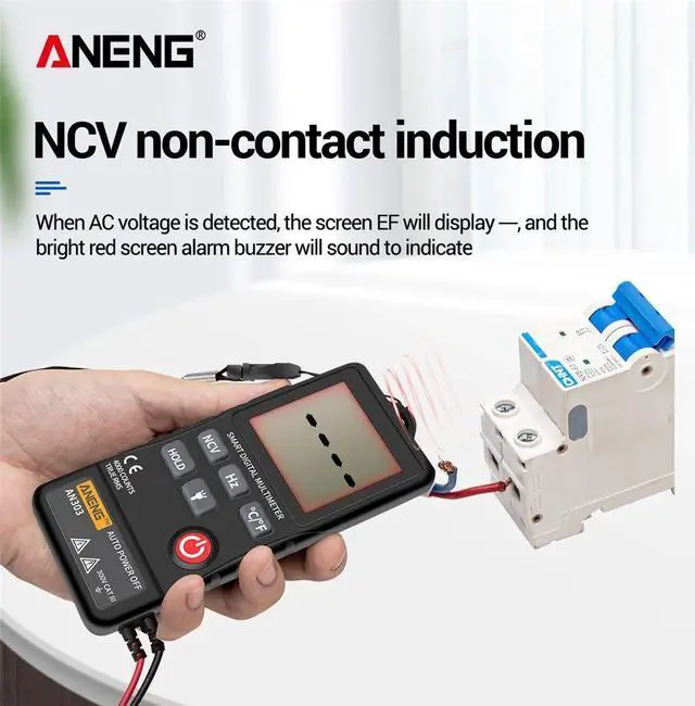 Alt view image 4 of 7 - ANENG AN303 Digital Multimeter 4000 Count LCD Display Automatic Range Universal Meter with Backlight NCV Test Meter with Color Box - Black