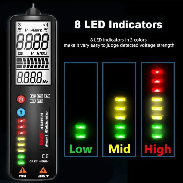 Alt view image 2 of 7 - BSIDE ADMS1Q 2.4” LCD Voltage Detector Pen Non-contact AC Voltage Tester Volt Ohm Hz Continuity V-Alert Tester with Flashlight