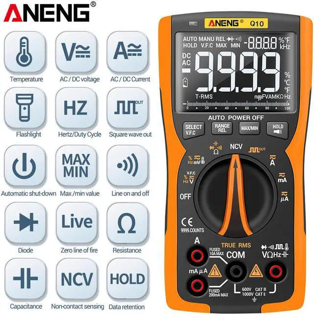 Alt view image 3 of 7 - ANENG Q10 Digital Multimeter 9999 Professional Tester Multimetro True RMS Analog DIY Transistor Capacitor NCV Testers Lcr Meter & 16 in 1 Combination Line - Orange