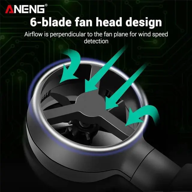 Alt view image 7 of 7 - ANENG GN301 Handheld Digital Anemometer High Precision Wind Speed/Temperature Meter Digital Meteorograph with LCD Backlight