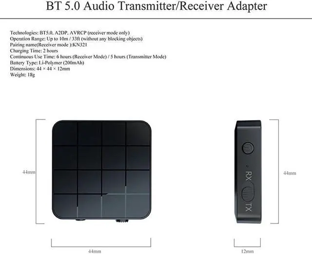Alt view image 2 of 7 - 2 in 1 BT 5.0 Audio Transmitter Receiver Adapter Portable 2 In1 Wireless Audio Adapter RX/TX Mode for TV Car Computer