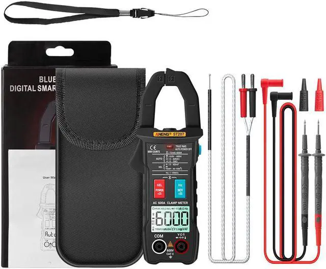 Main image of ANENG ST207 Digital Bluetooth Multimeter Clamp Meter 6000 Count True RMS DC/AC Voltage Tester AC Current Hz Capacitance Ohm & Packing Box - Black