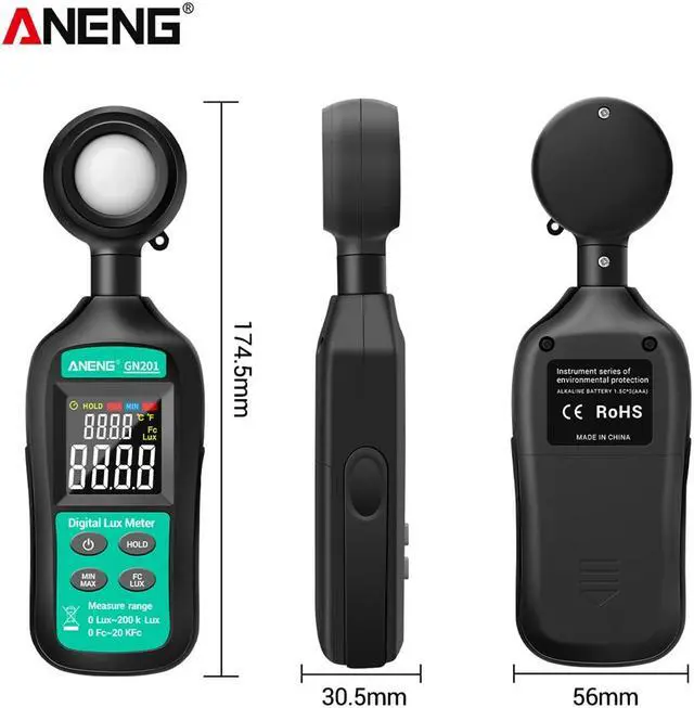 Alt view image 6 of 7 - ANENG GN201 Luxmeter Digital Light Meter 200K Lux Meter Photometer uv Meter UV Radiometer Handheld Illuminometer Photometer