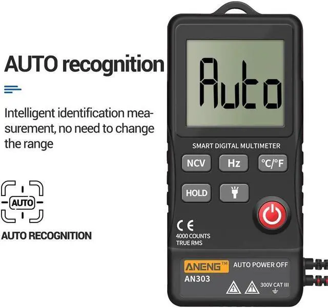 Alt view image 5 of 7 - ANENG AN303 Digital Multimeter 4000 Count LCD Display Automatic Range Universal Meter with Backlight NCV Test Meter with Storage Bag - Black