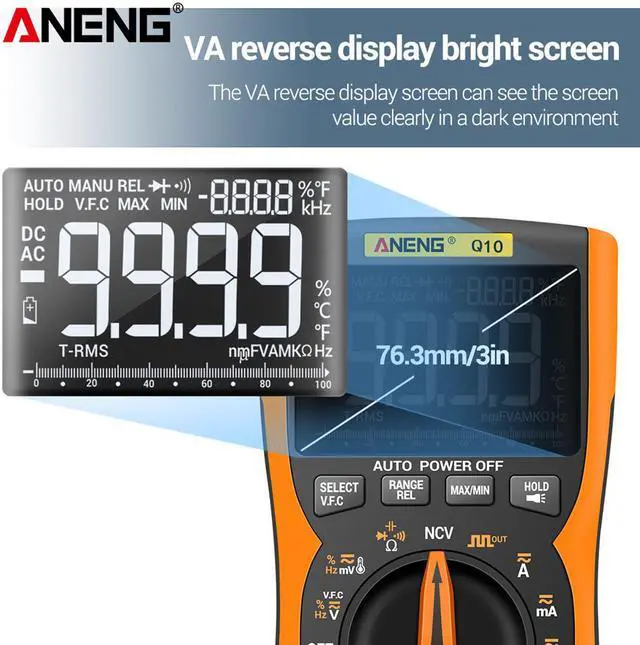 Alt view image 4 of 7 - ANENG Q10 Digital Multimeter 9999 Professional Tester Multimetro True RMS Analog DIY Transistor Capacitor NCV Testers Lcr Meter & 16 in 1 Combination Line - Orange