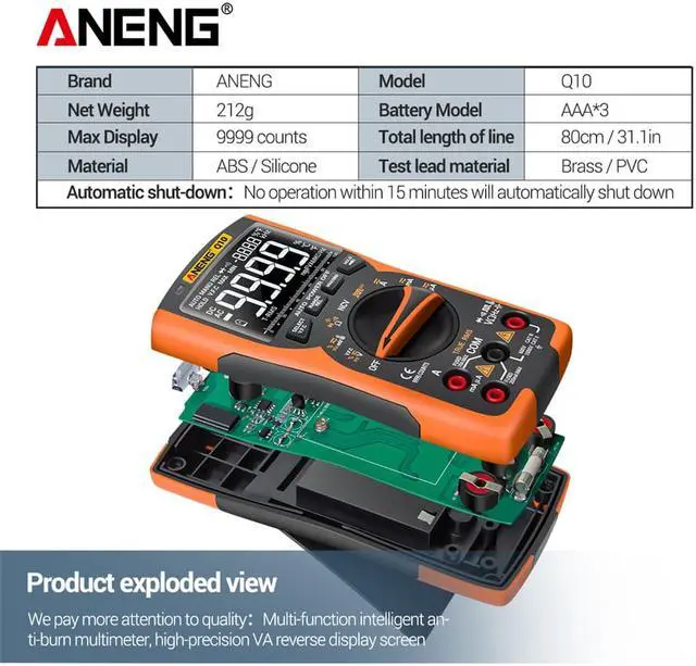Alt view image 7 of 7 - ANENG Q10 Digital Multimeter 9999 Professional Tester Multimetro True RMS Analog DIY Transistor Capacitor NCV Testers Lcr Meter & 16 in 1 Combination Line - Orange