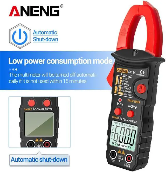 Alt view image 4 of 7 - ANENG ST184 Digital Multimeter Clamp Meter True RMS 6000 Counts Professional Measuring Testers AC/DC Voltage AC Current Ohm & NO Packing Box - Red