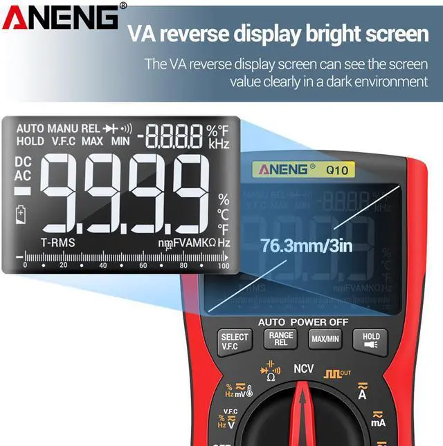 Alt view image 4 of 7 - ANENG Q10 Digital Multimeter 9999 Professional Tester Multimetro True RMS Analog DIY Transistor Capacitor NCV Testers Lcr Meter - Red