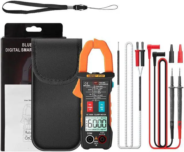 Main image of ANENG ST207 Digital Bluetooth Multimeter Clamp Meter 6000 Count True RMS DC/AC Voltage Tester AC Current Hz Capacitance Ohm & Packing Box - Orange