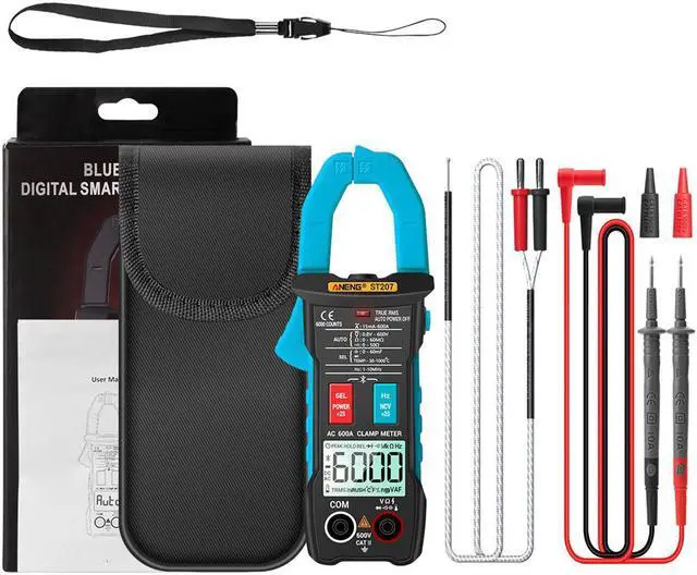 Main image of ANENG ST207 Digital Bluetooth Multimeter Clamp Meter 6000 Count True RMS DC/AC Voltage Tester AC Current Hz Capacitance Ohm & Packing Box - Blue