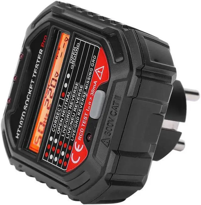 Alt view image 2 of 6 - Circuit Tester HT107D LCD Digital Display Socket Outlet Tester Mains Fault Check Tool Detector Electroscope 90 to 250V