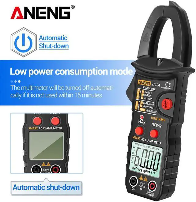 Alt view image 4 of 7 - ANENG ST184 Digital Multimeter Clamp Meter True RMS 6000 Counts Professional Measuring Testers AC/DC Voltage AC Current Ohm & NO Packing Box - Black