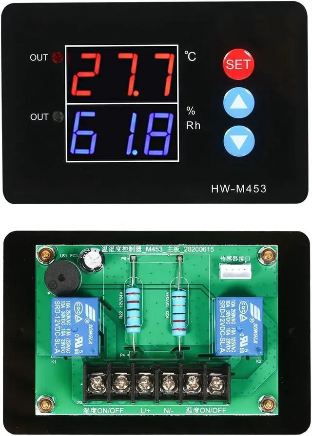 Alt view image 3 of 7 - DC12/24V Temperature and Humidity Controller Dual Relay Output -40~230? Digital Thermostat Humidistat Controller with Sensor Probe for Reptile Refrigerator Basement Grow Tent