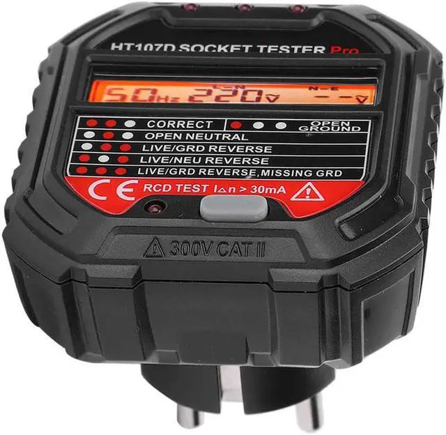 Alt view image 4 of 6 - Circuit Tester HT107D LCD Digital Display Socket Outlet Tester Mains Fault Check Tool Detector Electroscope 90 to 250V