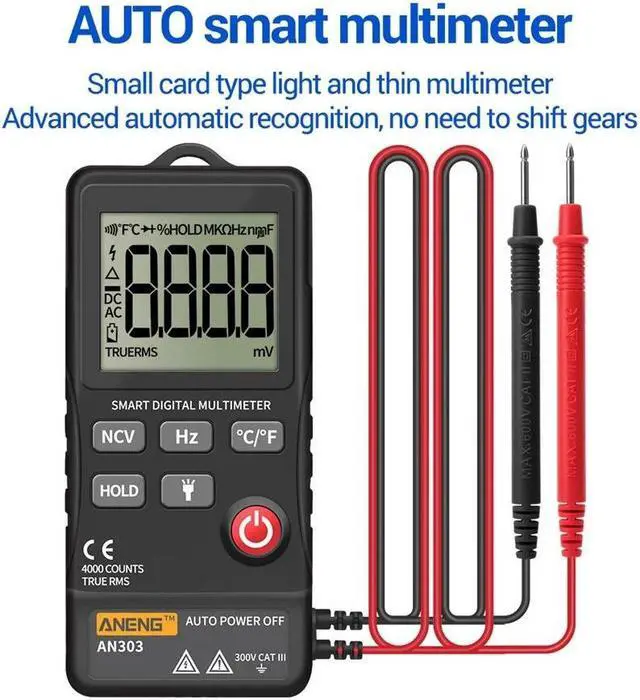 Alt view image 7 of 7 - ANENG AN303 Digital Multimeter 4000 Count LCD Display Automatic Range Universal Meter with Backlight NCV Test Meter with Color Box - Black