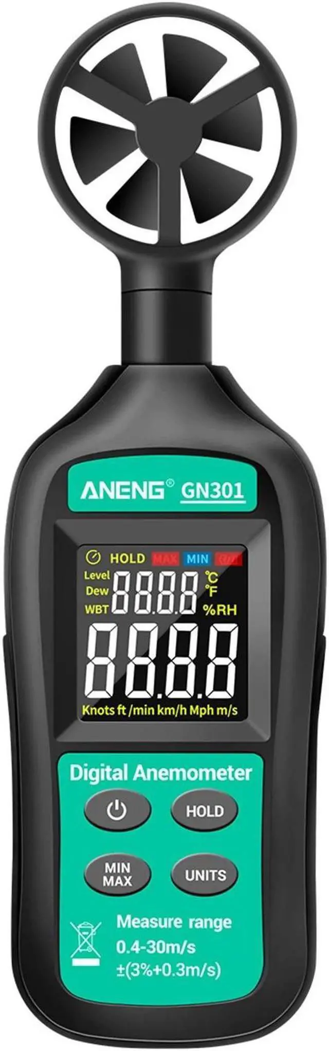 Main image of ANENG GN301 Handheld Digital Anemometer High Precision Wind Speed/Temperature Meter Digital Meteorograph with LCD Backlight