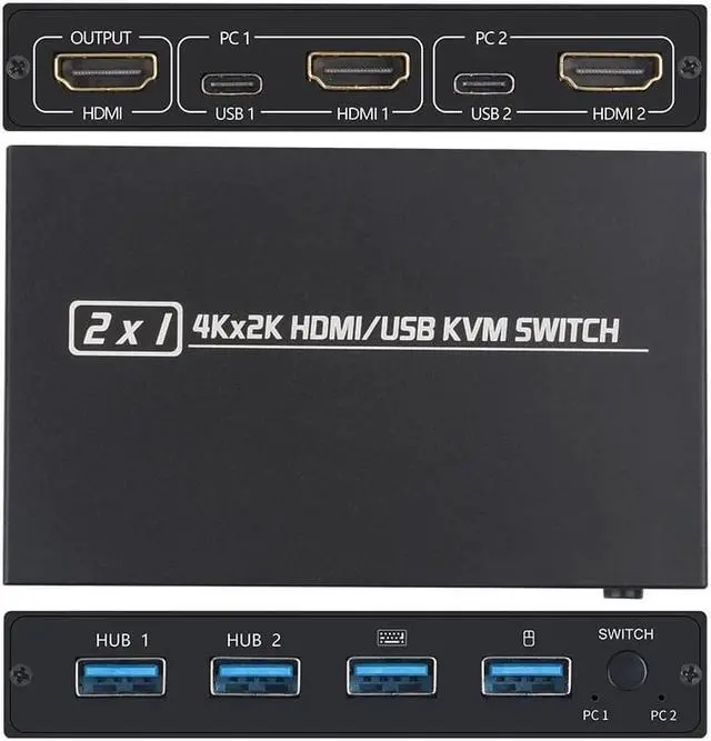 Alt view image 5 of 7 - AIMOS AM-KVM 201CL 2-in-1 HDMI/USB KVM Switch Support HD 2K*4K 2 Hosts Share 1 Monitor/Keyboard& Mouse Set