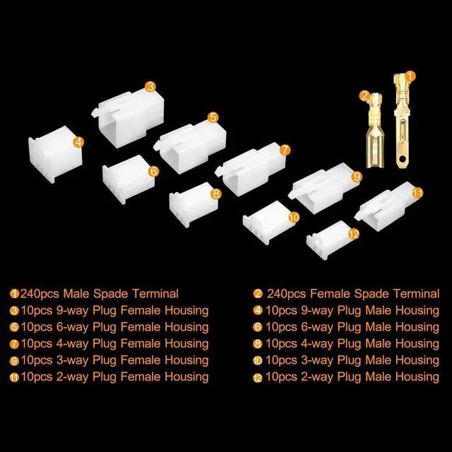Alt view image 7 of 7 - 580PCS Electrical Wire Connector Wire Terminal Kit Includes 2 3 4 6 9 Way Plug Pin Housing Connectors 2.8mm Spade Terminals for Motorcycle Bike Car