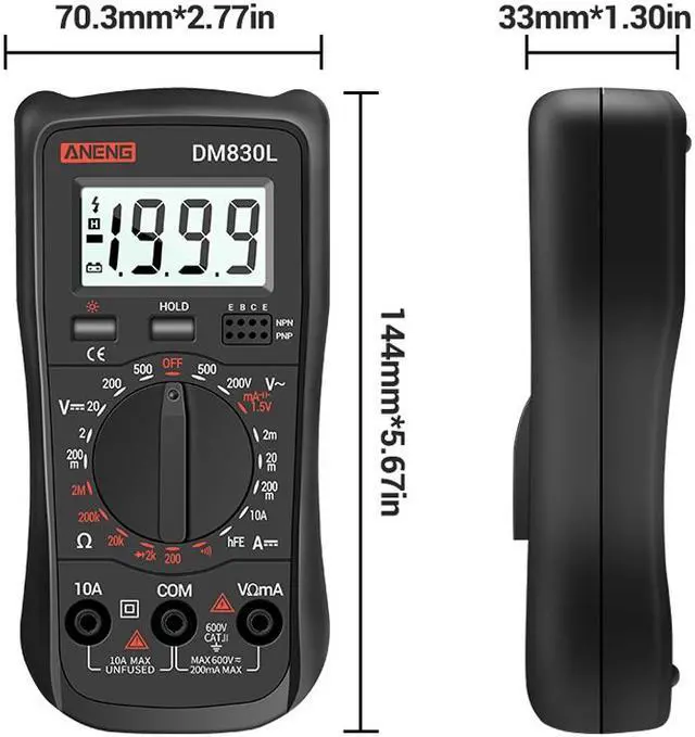 Alt view image 5 of 7 - ANENG DM830L Digital Multimeter Meter Testers 1999 Count Electrical Transistor Capacitance DC/AC Multimetro With LCD Backlight