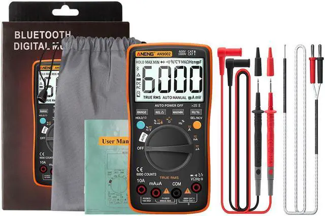 Main image of ANENG AN9002 Bluetooth Digital Multimeter 6000 Counts Professional MultimetroTrue RMS AC/DC Current Voltage Tester Auto-Range & Packing Box - Orange