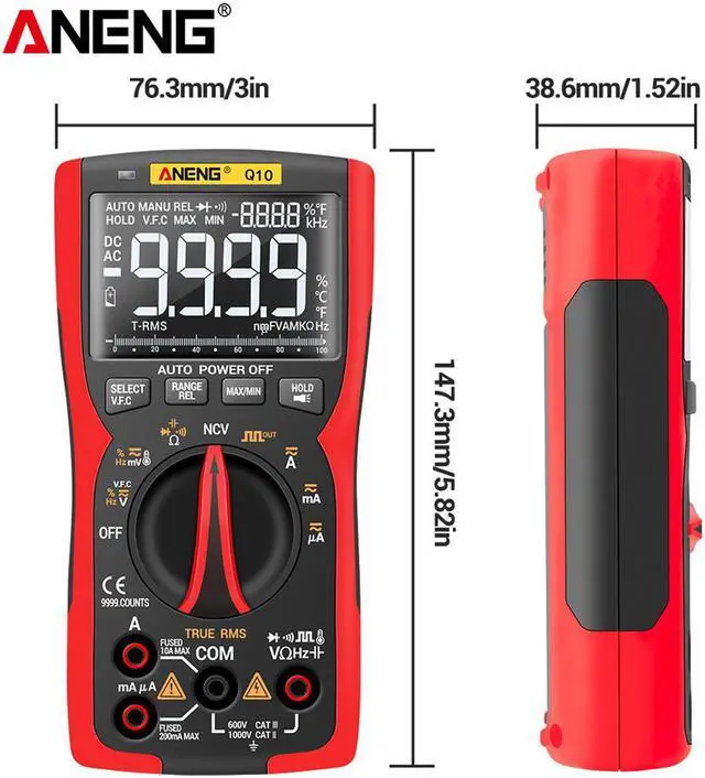 Alt view image 5 of 7 - ANENG Q10 Digital Multimeter 9999 Professional Tester Multimetro True RMS Analog DIY Transistor Capacitor NCV Testers Lcr Meter - Red