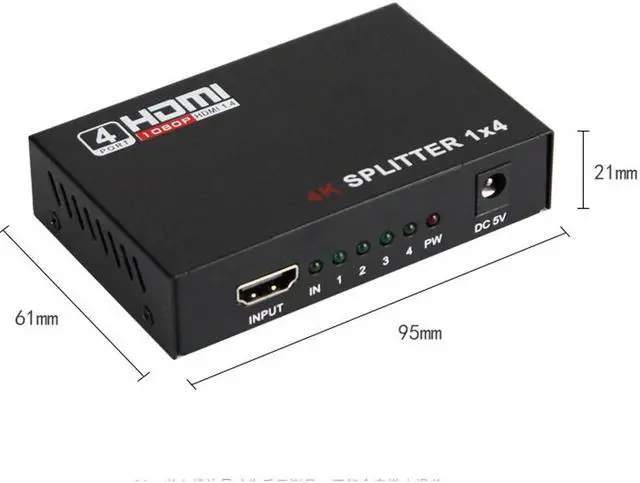 Alt view image 2 of 7 - HDMI Splitter HDCP 4K 1x4 1 To 4 Power Amplifier 1080P 3D 1x4 AudioSsplitter HDMI Converter 1x4 HDMI Adapter